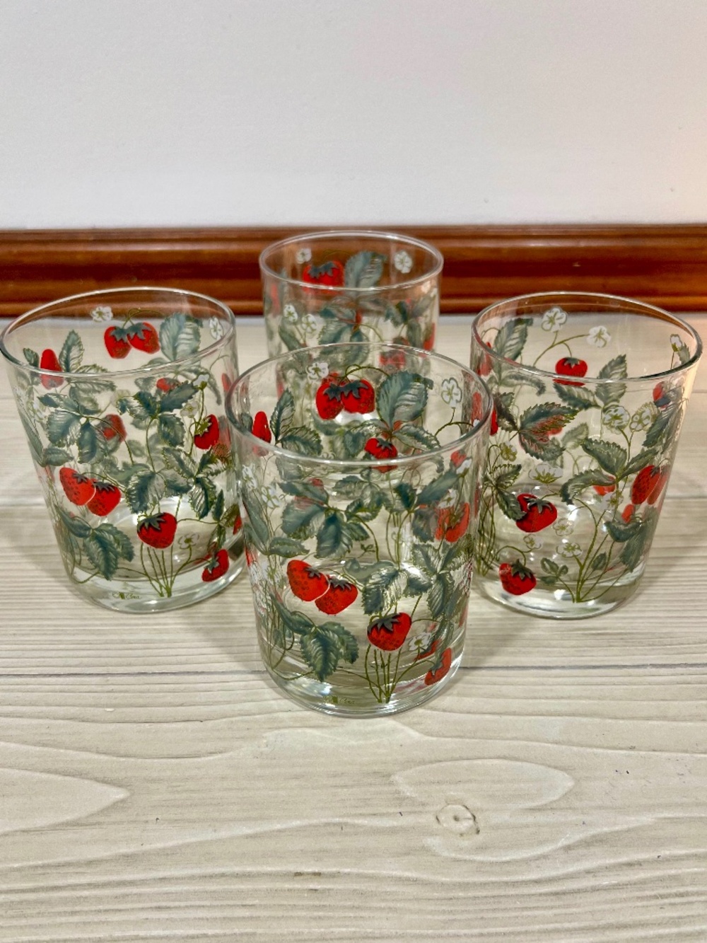 Cera Glass Strawberries Vines and Blossoms Double Old Fashioned Glass (4)